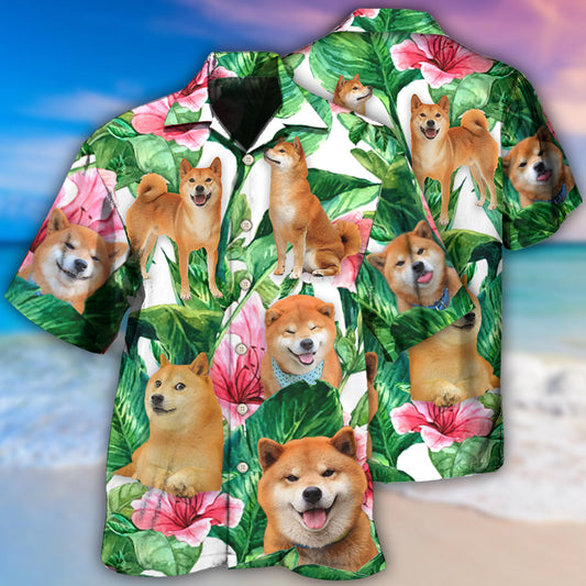Shiba Inu Tropical Leaf Floral Style - Hawaiian Shirt