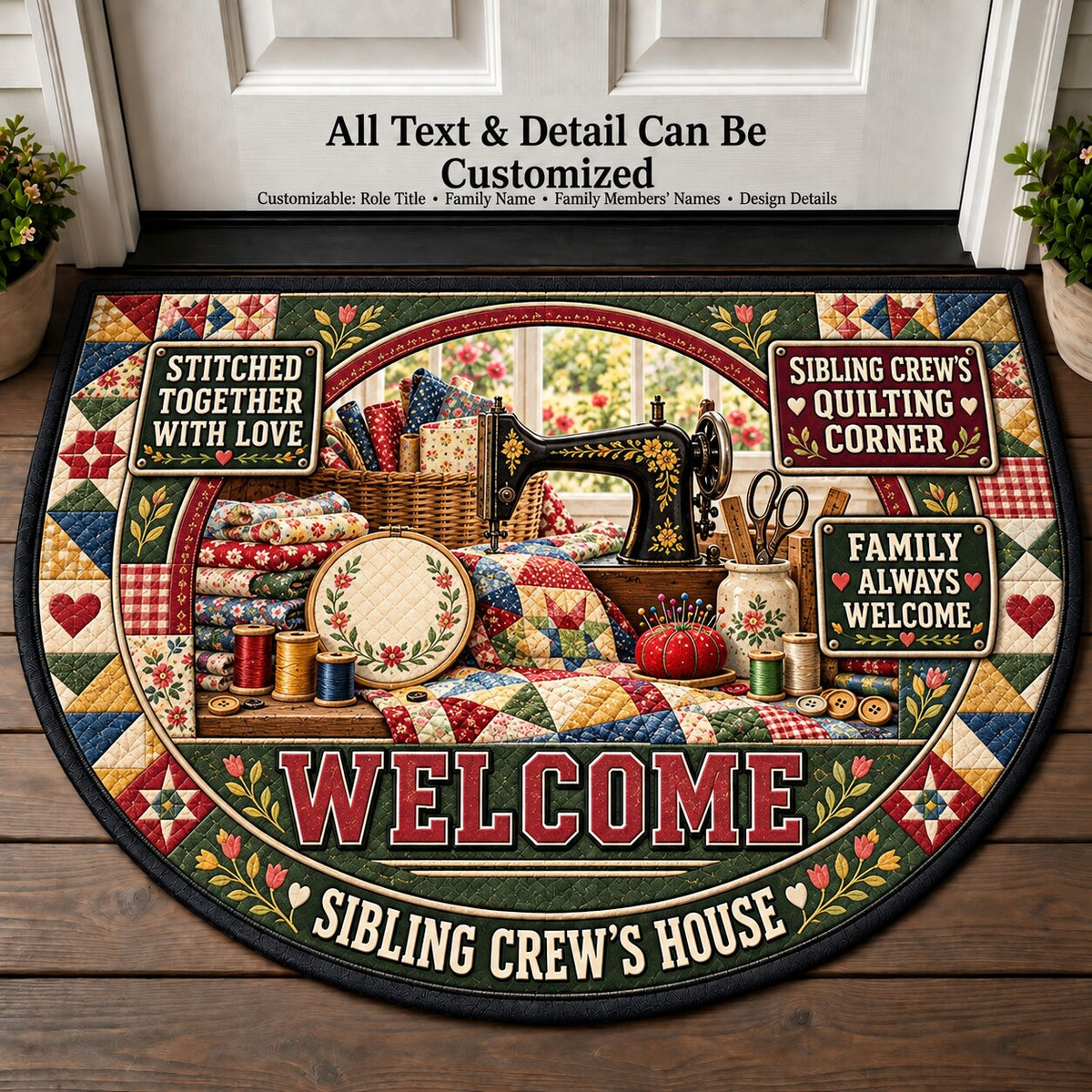 Sibling Crew's Quilting Corner Personalized Half Round Mat | 5To9Vibe