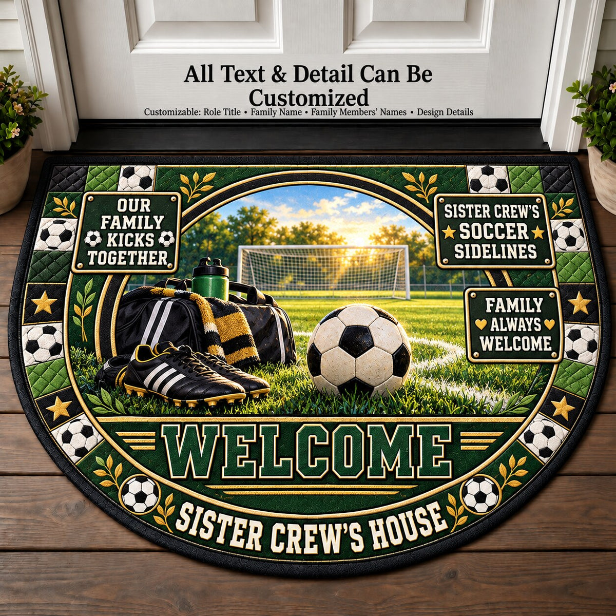 Sister Crew's Soccer Sidelines Personalized Half Round Mat | 5To9Vibe