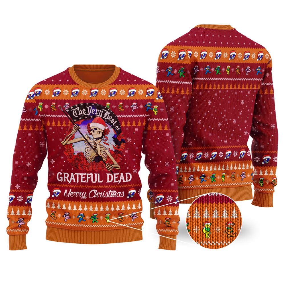 Skellington Grateful Dead Ugly Christmas Sweater Cardinal Red
