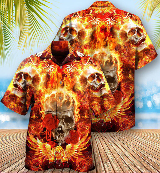 Skull Flaming Rose - Hawaiian Shirt