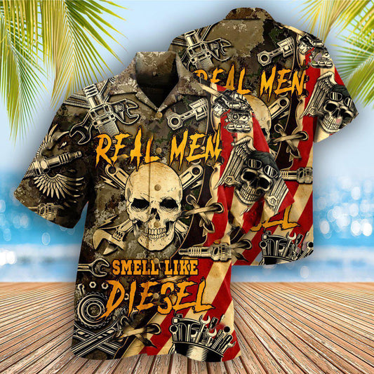 Skull Real Men Smell Like Diesel - Hawaiian Shirt