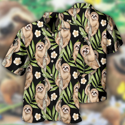 Sloth Tropical Leaf With Tiny Flower - Hawaiian Shirt