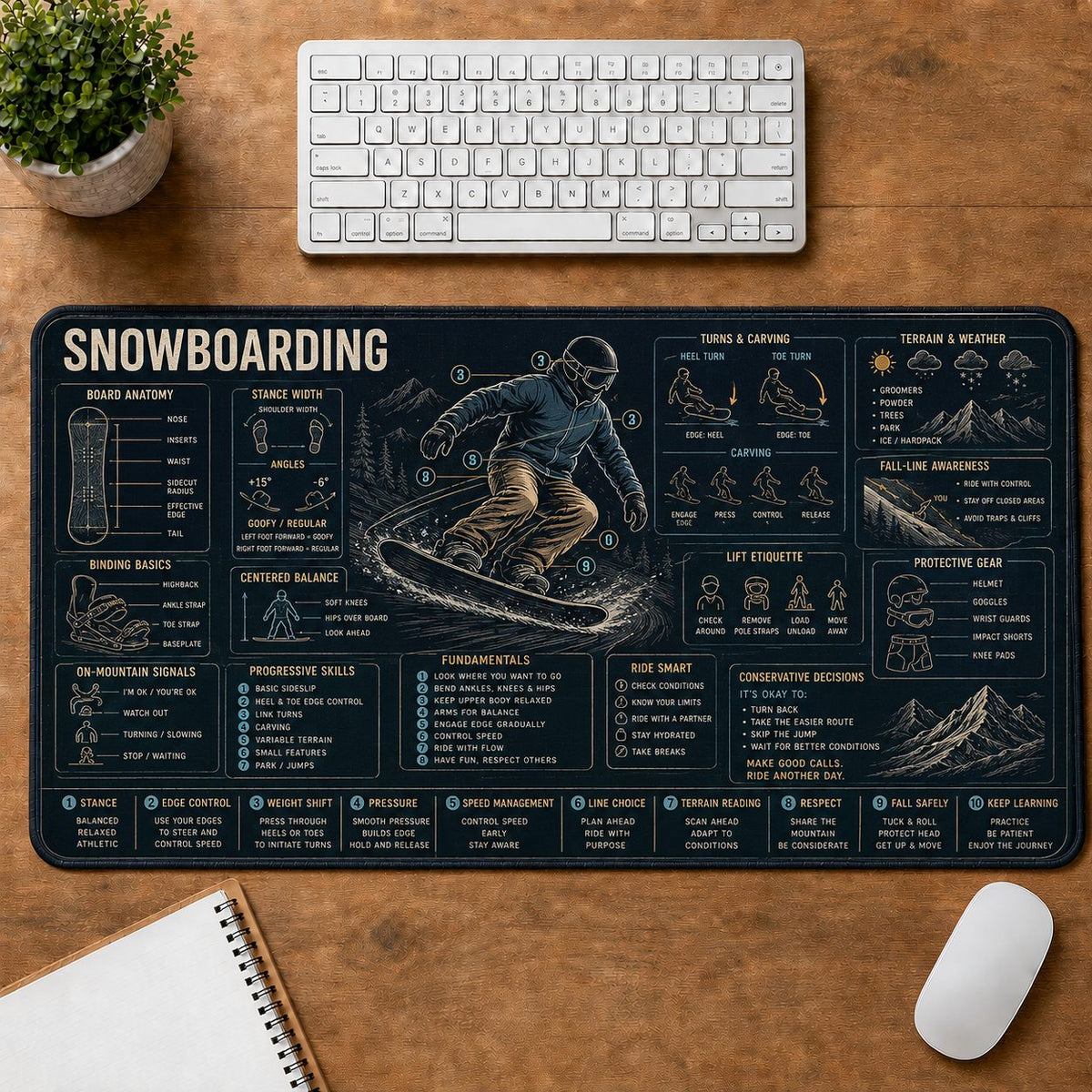 Snowboarding Sports Visual Guide Desk Mat | 5To9Vibe