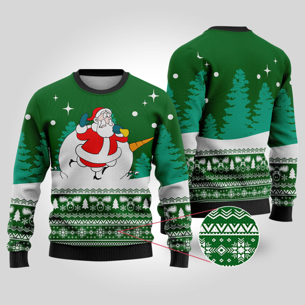 Snowman Scrolling Santa National Lampoon's Christmas Vacation Forest Green Sweater - Funny Ugly Christmas Sweater