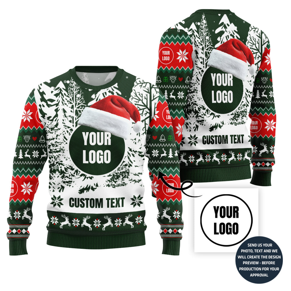 Snowy Custom Company Logo and Text Ugly Xmas Sweater