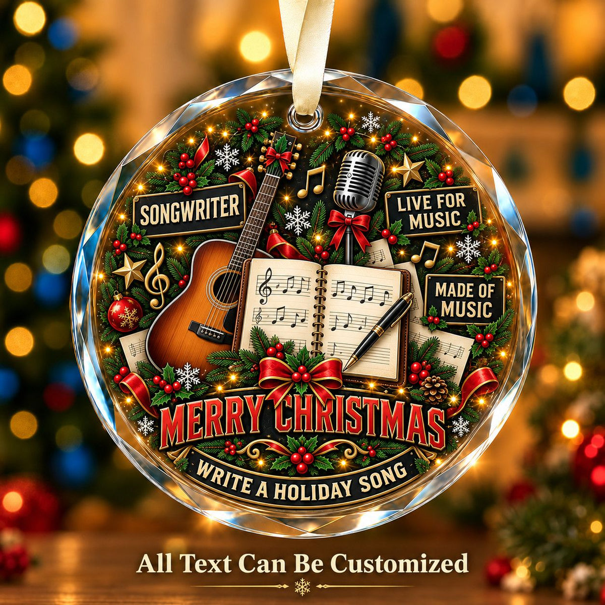 Songwriter Personalized Glass Ornament | 5To9Vibe