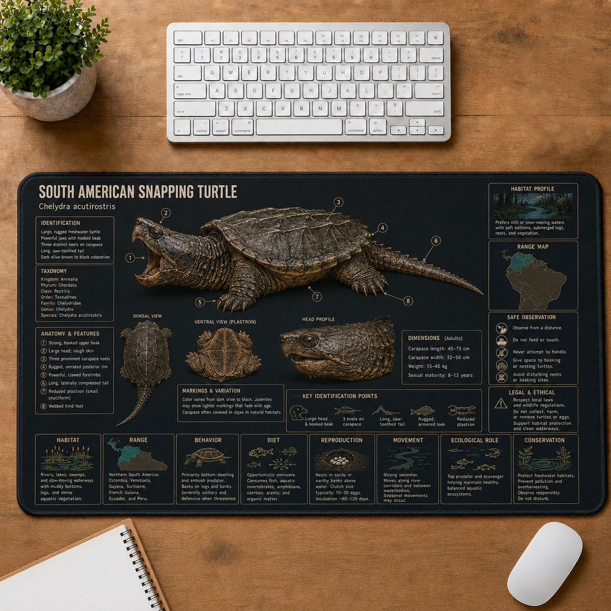 South American Snapping Turtle Turtle and Tortoise Species Guide Desk Mat | 5To9Vibe