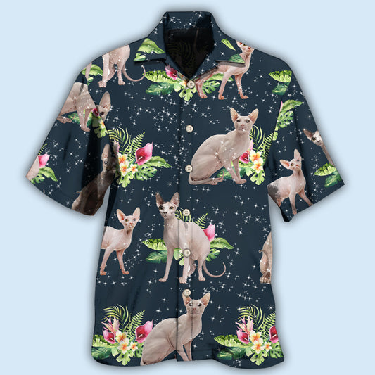 Cat Tropical Floral Sphynx Cat - Hawaiian Shirt
