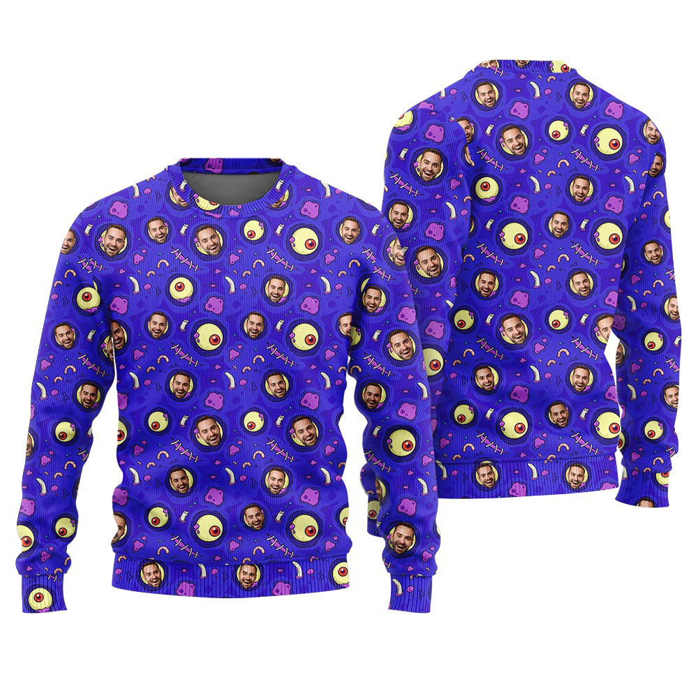 Spooky Custom Multiple Faces Halloween Sweater Adults