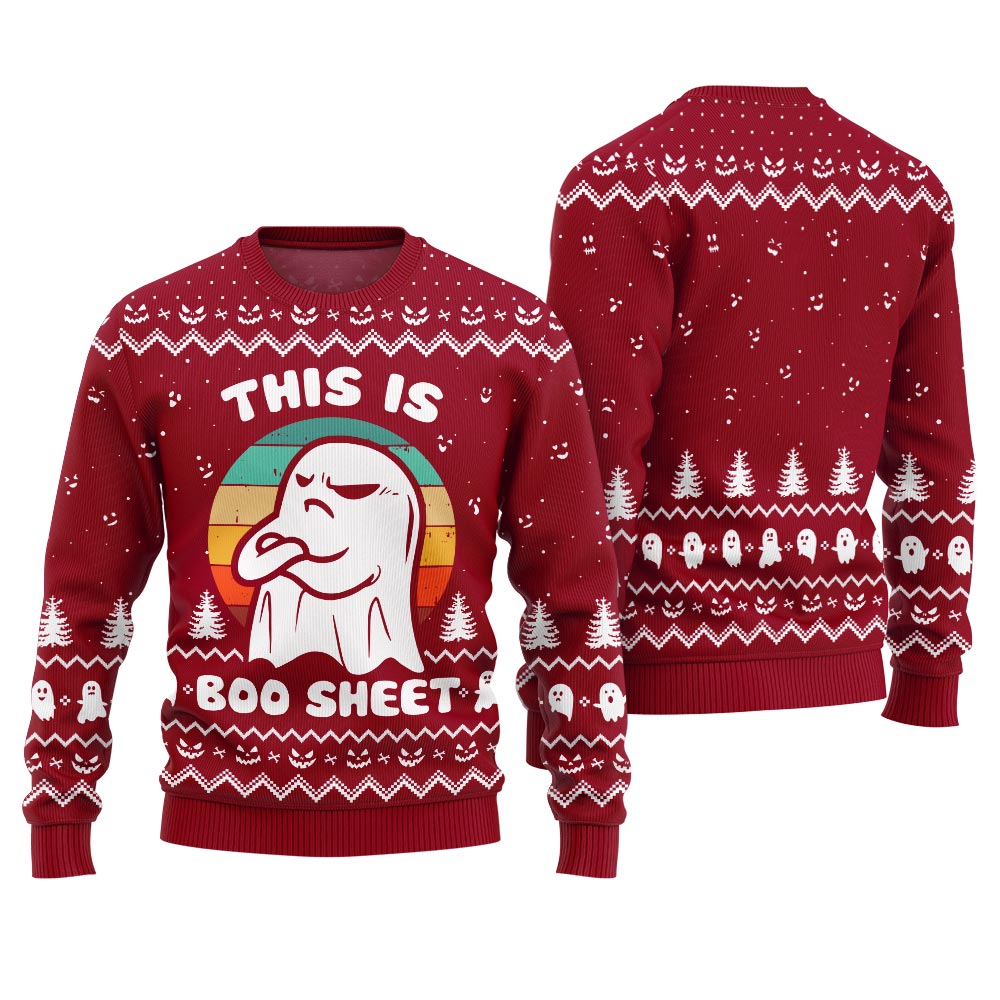Spooky This Is Boo Sheet Ugly Halloween Sweater Red