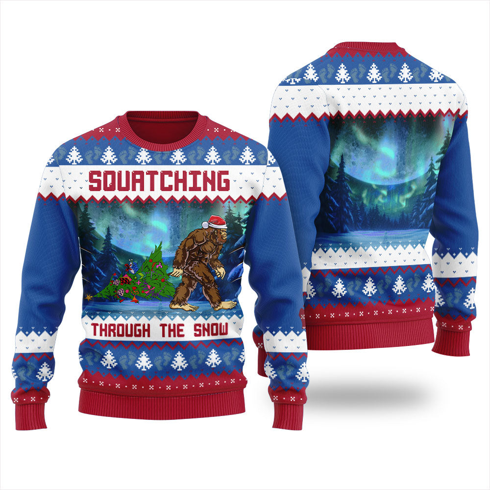 Squatching Through The Snow Bigfoot Christmas Sweater