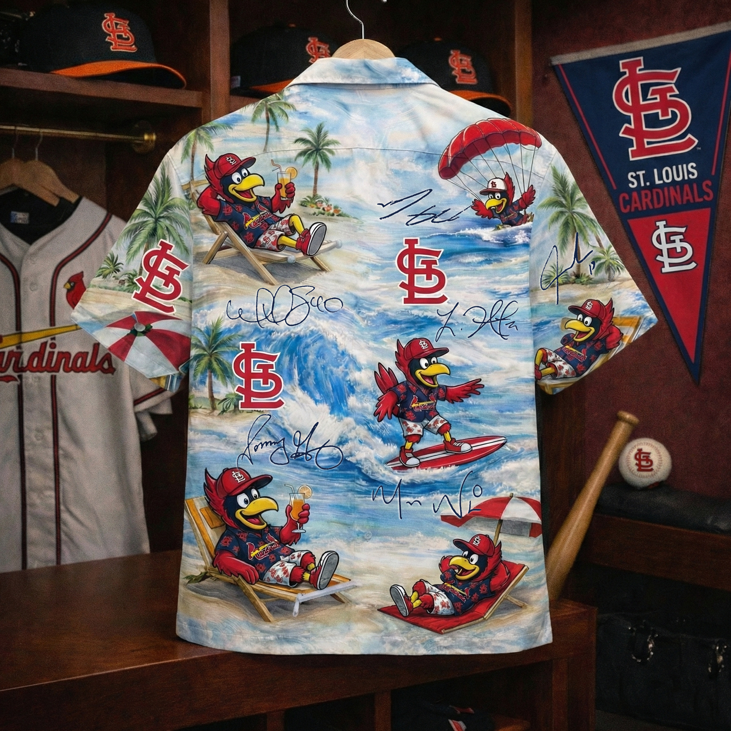 SLC Baseball Mascot Beach Viber With Player Signature Button-Up Unisex Hawaiian Shirt For Men & Women