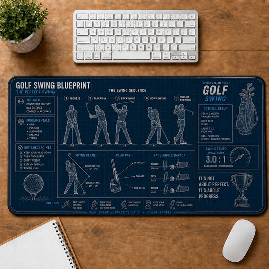 Golf Swing Sports Technique Guide Desk Mat | 5To9Vibe