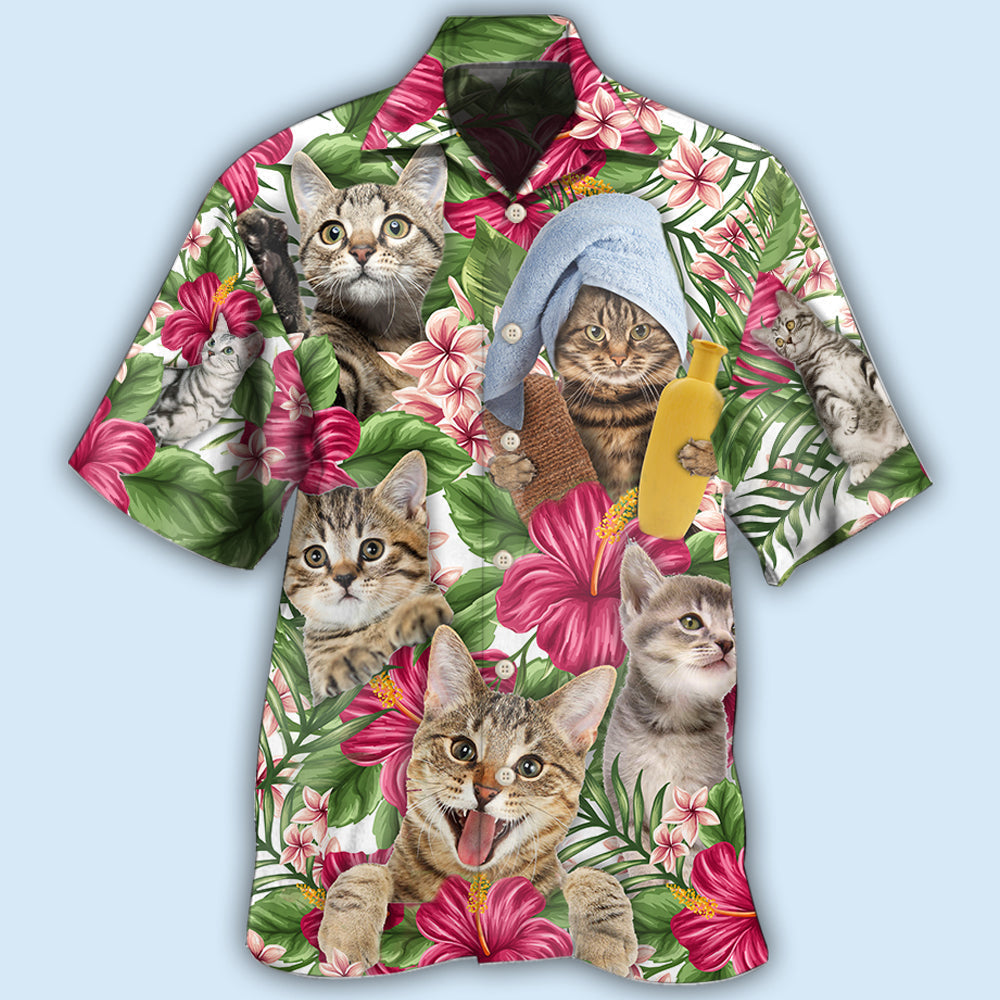 Cat Funny Tabby Cat Tropical Floral - Hawaiian Shirt