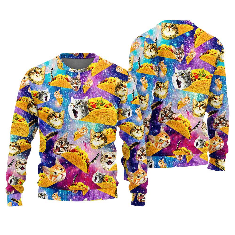 Taco Bell Cat Galaxy Funny Christmas Sweaters For Adults