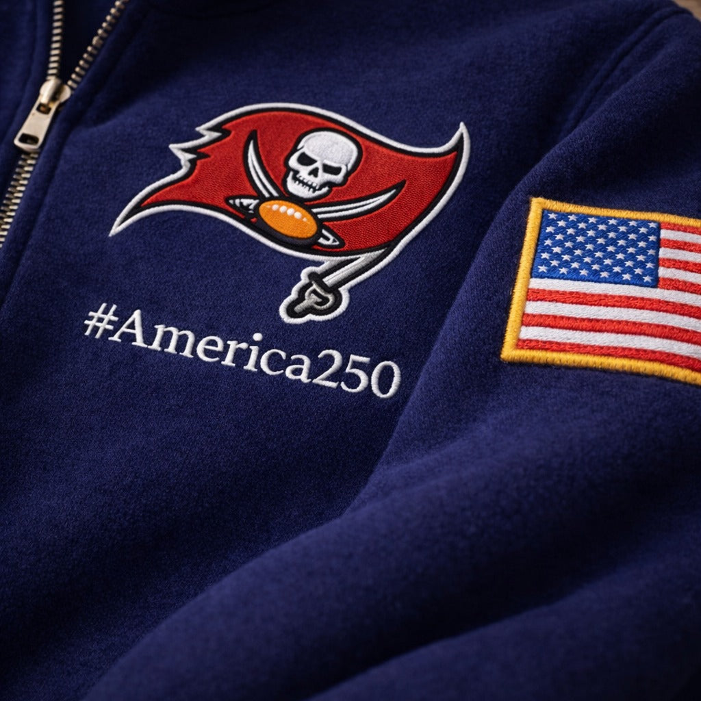 Football Logo America 250 Anniversary Embroidered Logo Premium Quarter Zip Sweatshirt, Inspired Quarter Zip Sweater