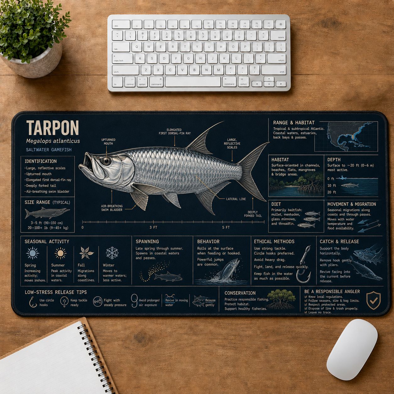 Tarpon Fishing Field Guide Desk Mat | 5To9Vibe
