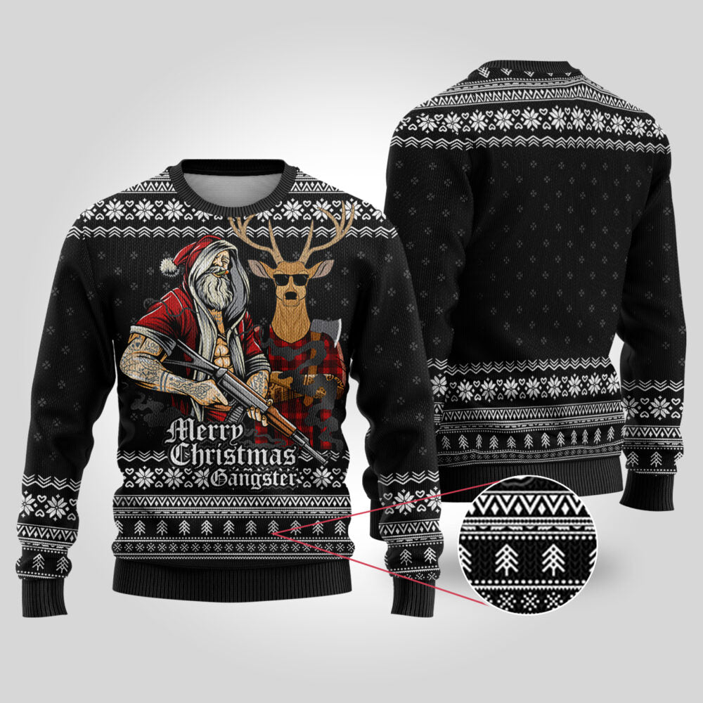 Tattooed Santa Black Funny Ugly Christmas Sweater - Funny Ugly Christmas Sweater