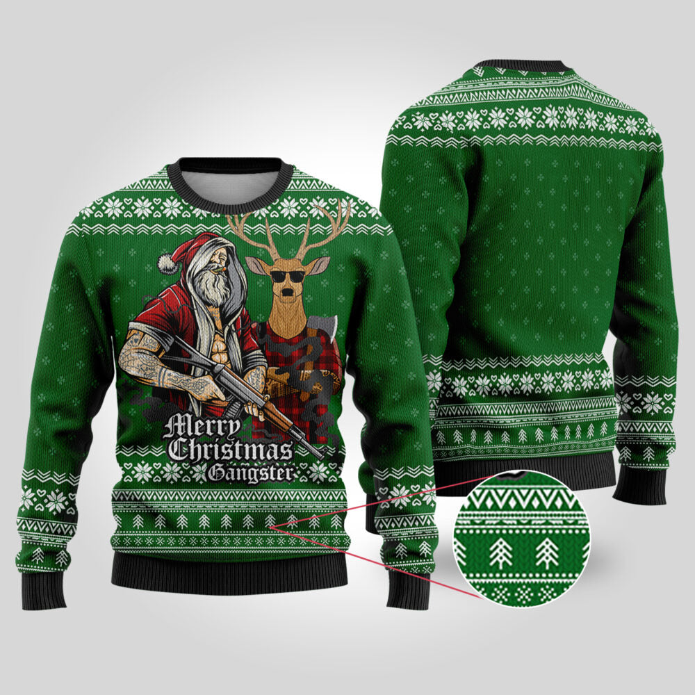 Tattooed Santa Forest Green Funny Ugly Christmas Sweater - Funny Ugly Christmas Sweater