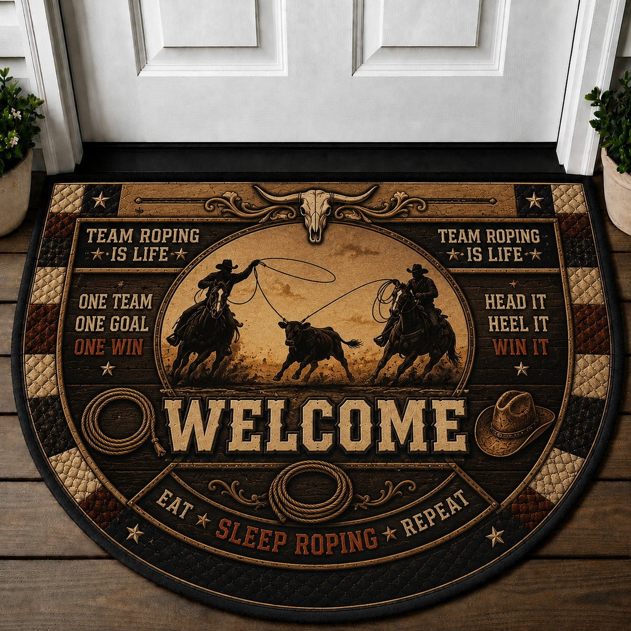 Western Horse Lover Quilted Print Premium Welcome Mat – Personalized Doormat