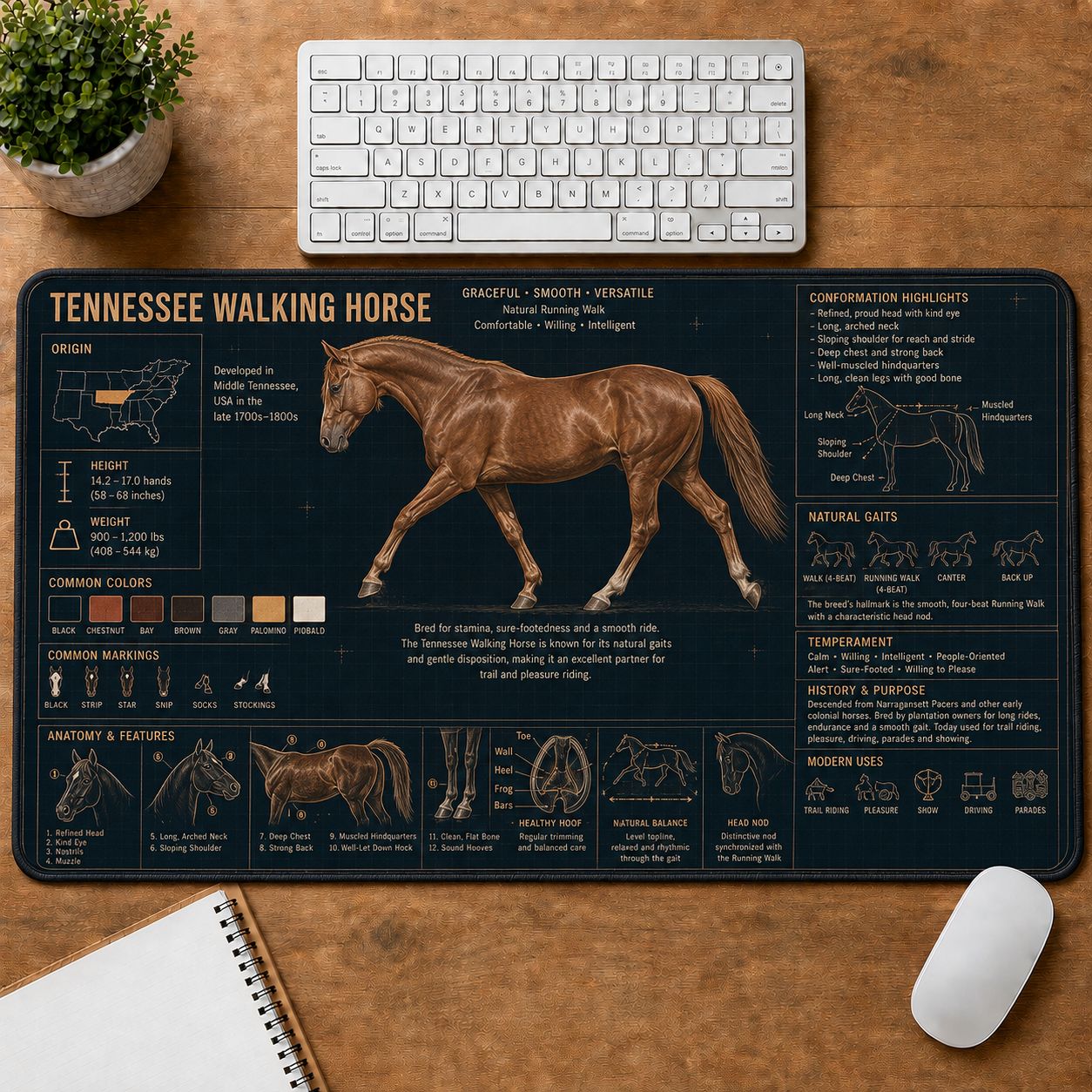 Tennessee Walking Horse Horse and Equestrian Visual Guide Desk Mat | 5To9Vibe