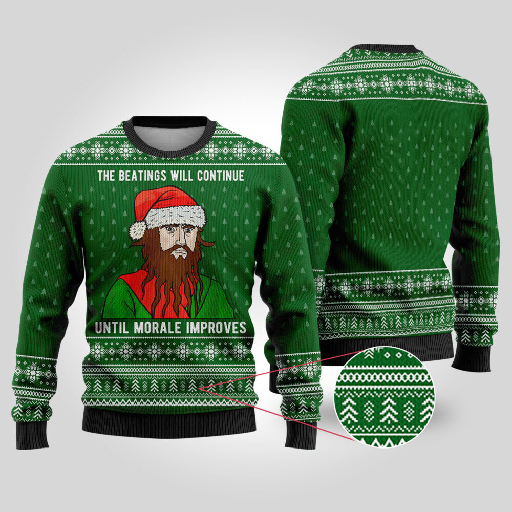 The Beatings Blackbeard Forest Green Funny Ugly Christmas Sweater - Funny Ugly Christmas Sweater