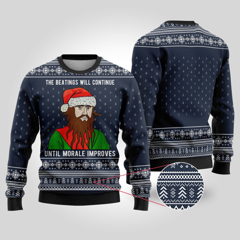 The Beatings Blackbeard Navy Funny Ugly Christmas Sweater - Funny Ugly Christmas Sweater