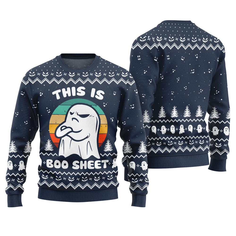 This Is Boo Sheet Spooky Halloween Sweater Navy