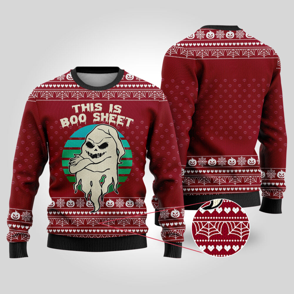 This is Boo Sheet Ugly Halloween Sweater Cardinal Red