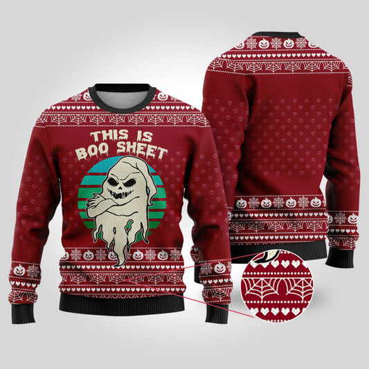 This is Boo Sheet Ugly Halloween Sweater Cardinal Red