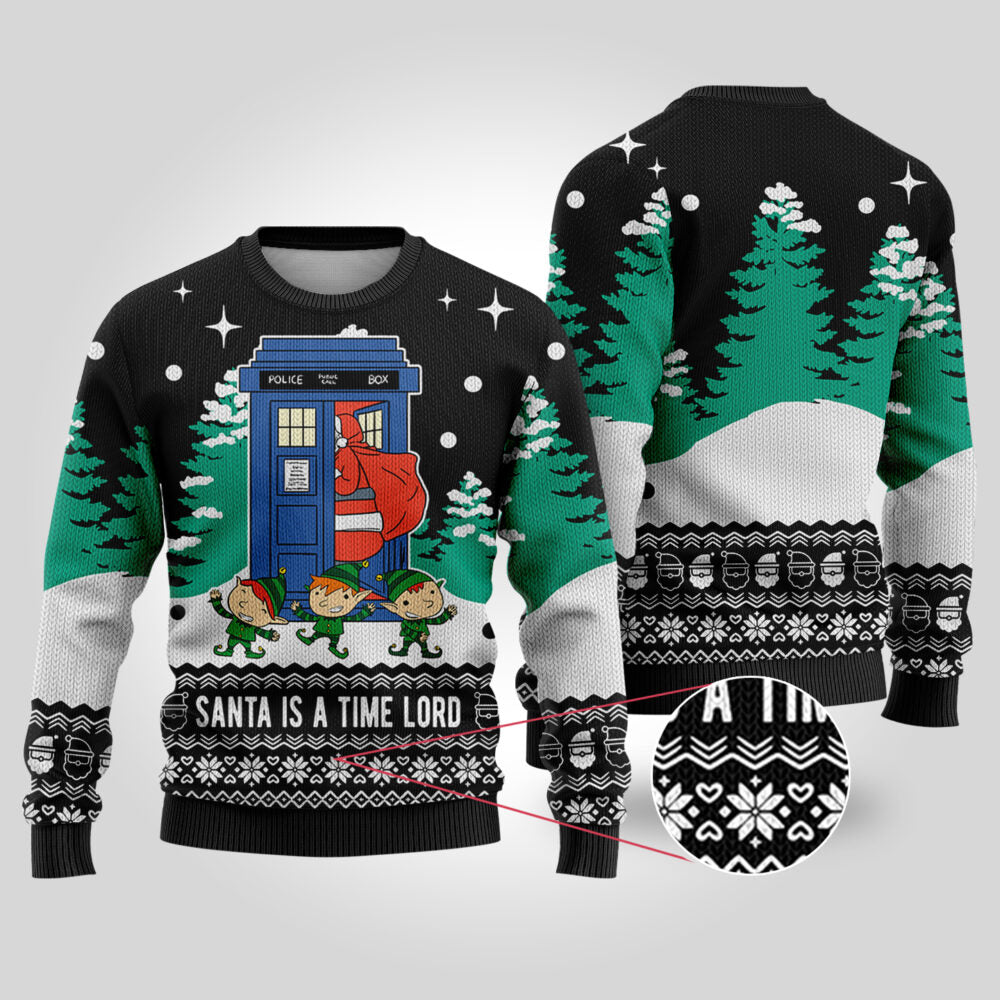 Time Lord Santa Doctor Who Ugly Christmas Sweater Black