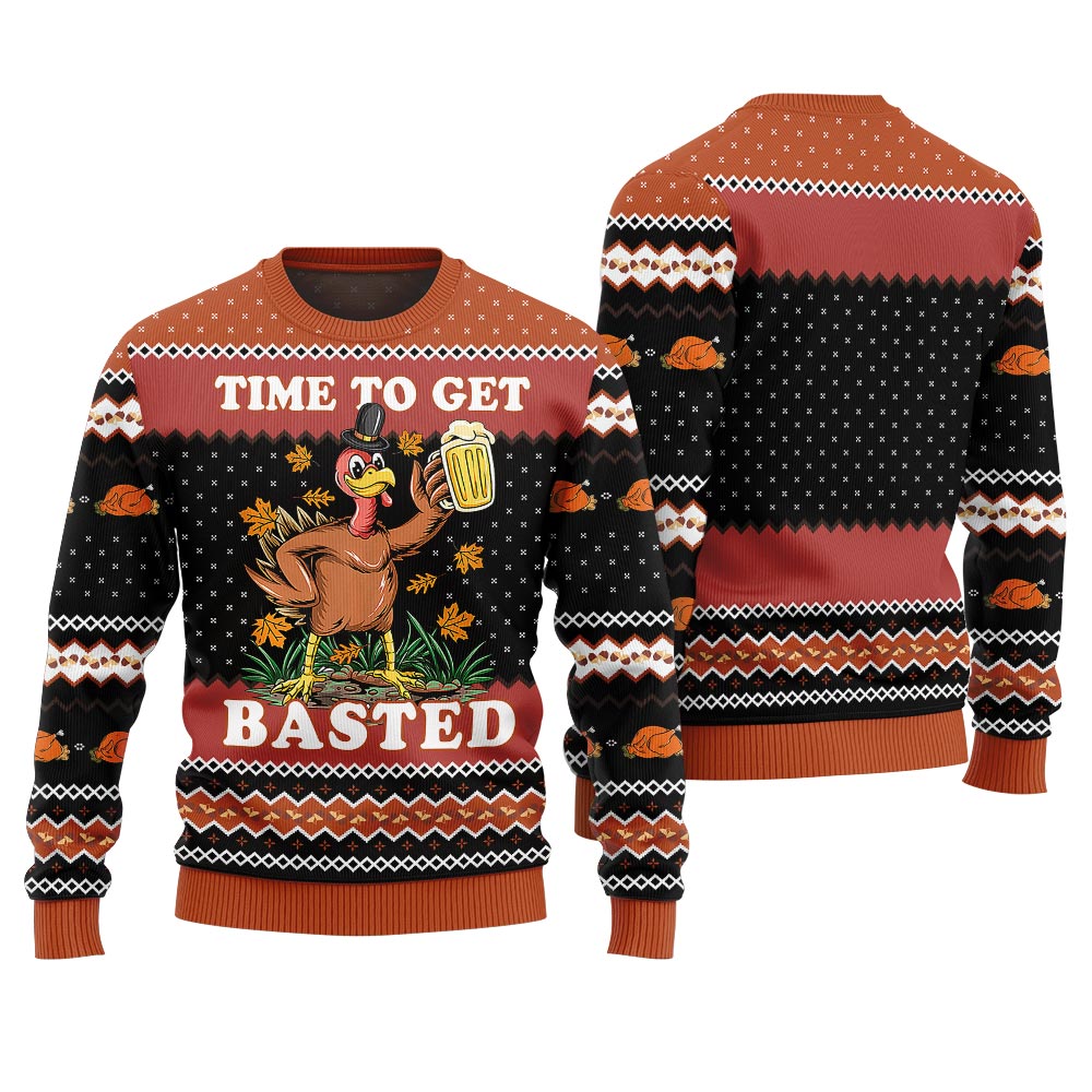 Time To Get Basted Funny Beer Sweater For Thanksgiving Black
