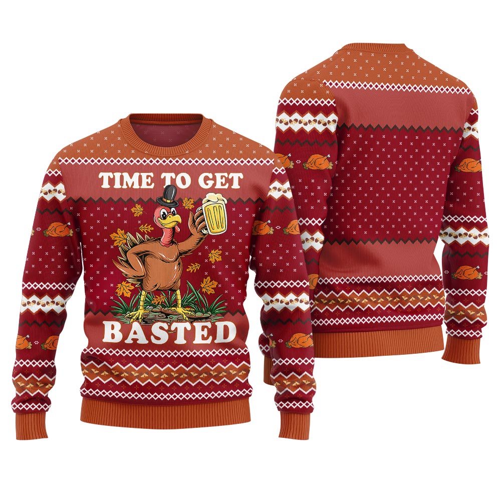 Time To Get Basted Ugly Thanksgiving Sweater Red