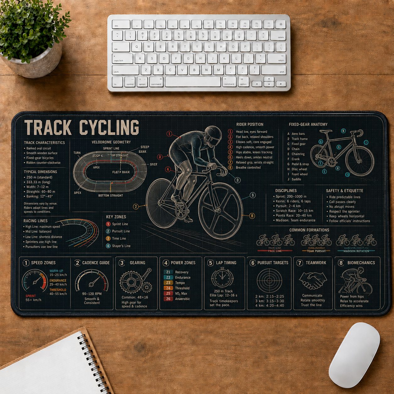 Track Cycling Sports Visual Guide Desk Mat | 5To9Vibe