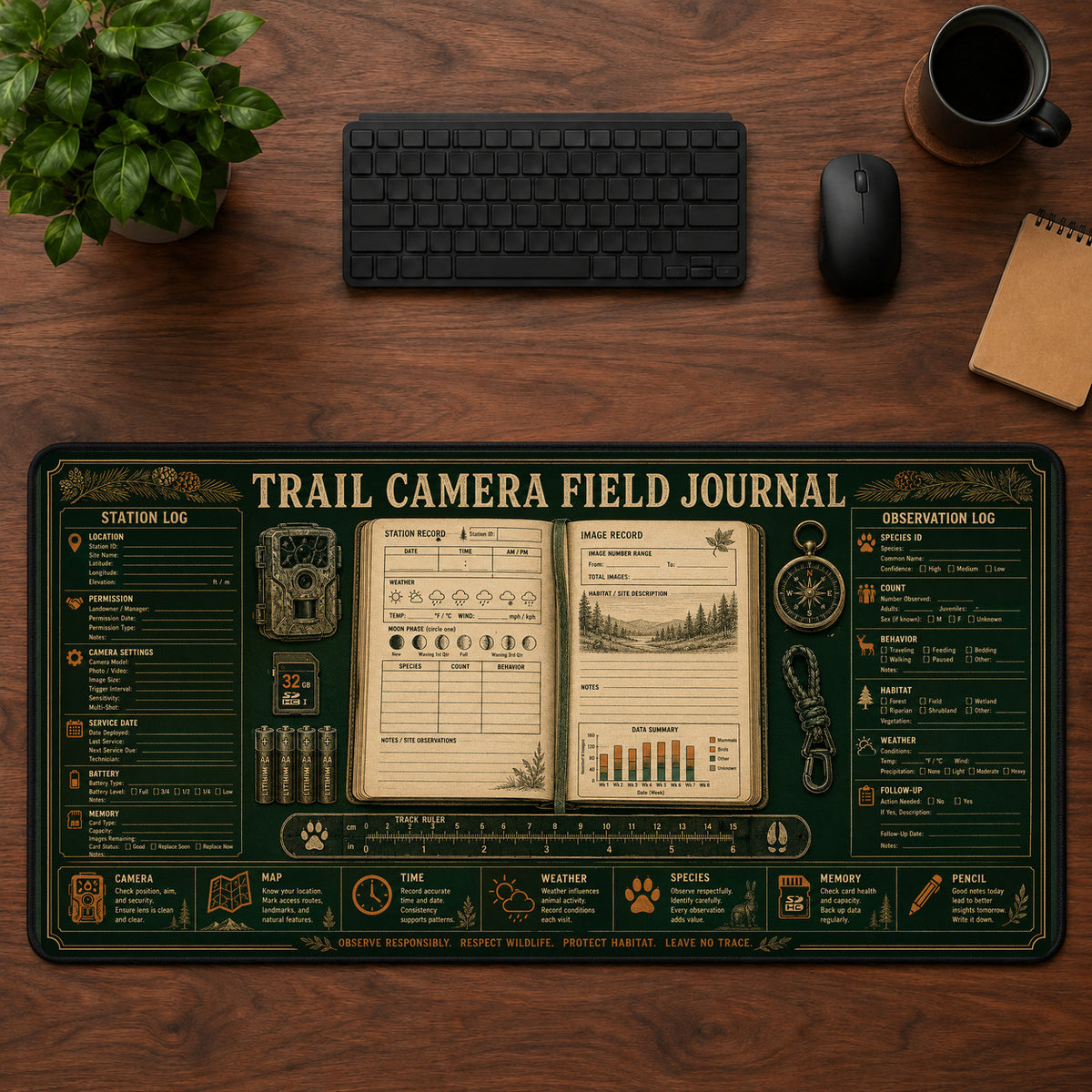 Trail Camera Field Journal Desk Mat Mouse Pad | 5To9Vibe