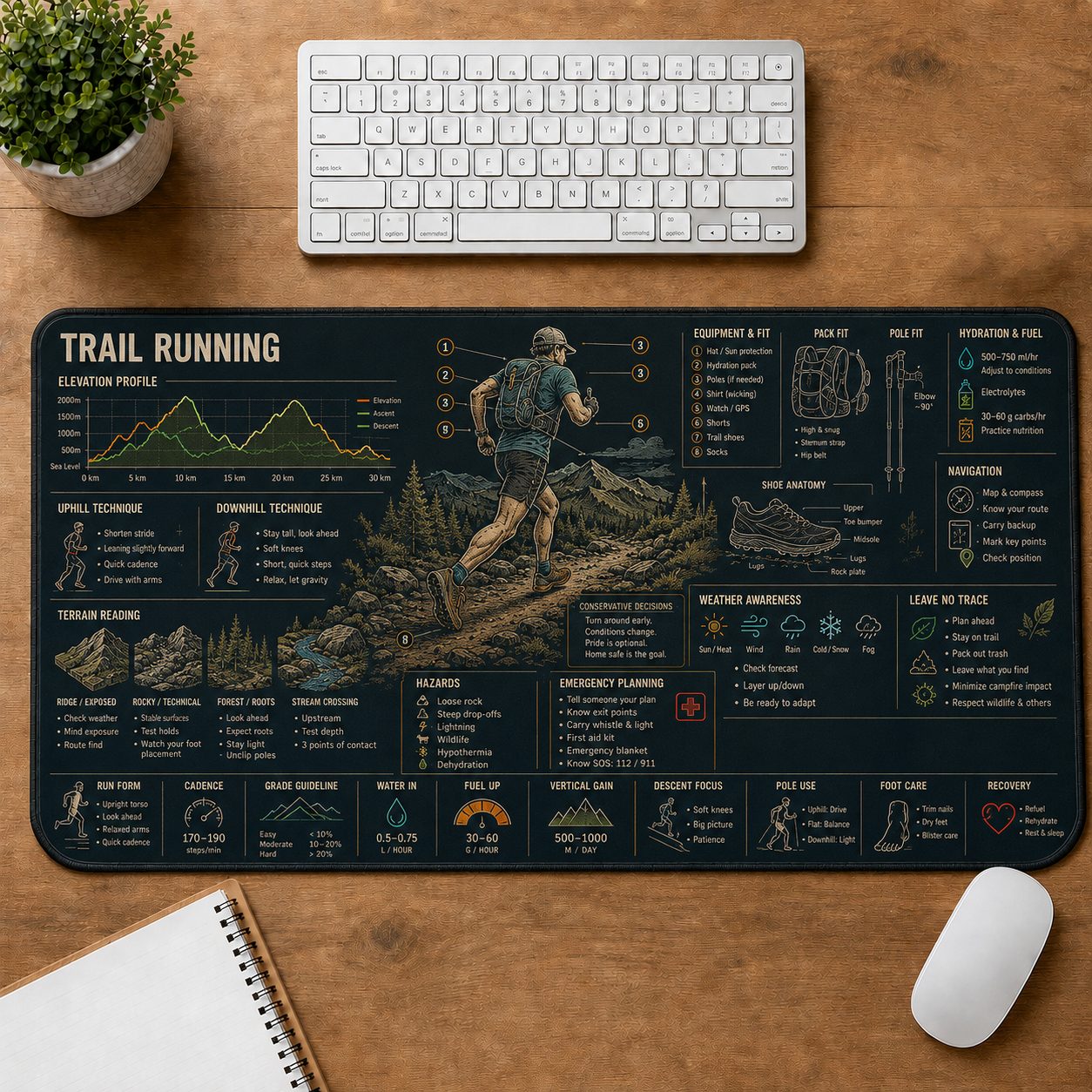 Trail Running Sports Visual Guide Desk Mat | 5To9Vibe