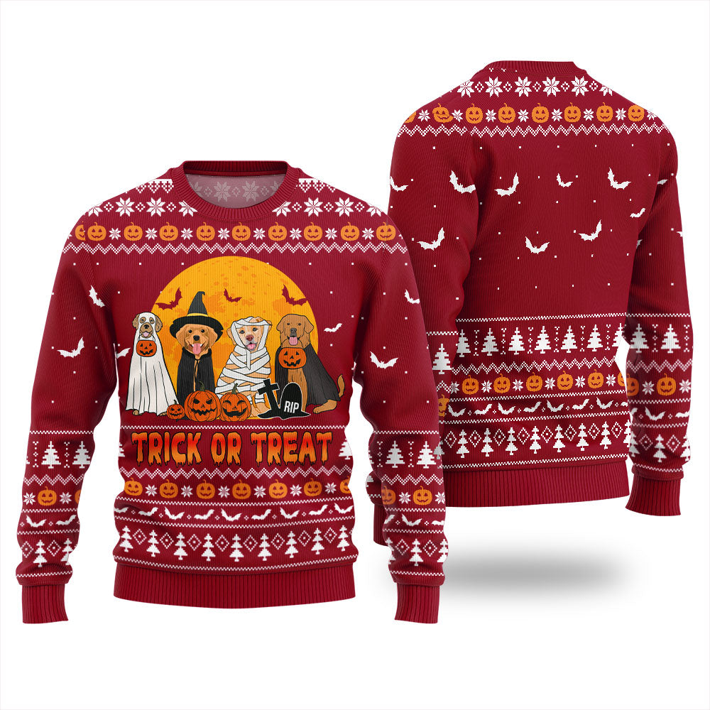 Trick or Treat Cute Dog Halloween Sweater Red
