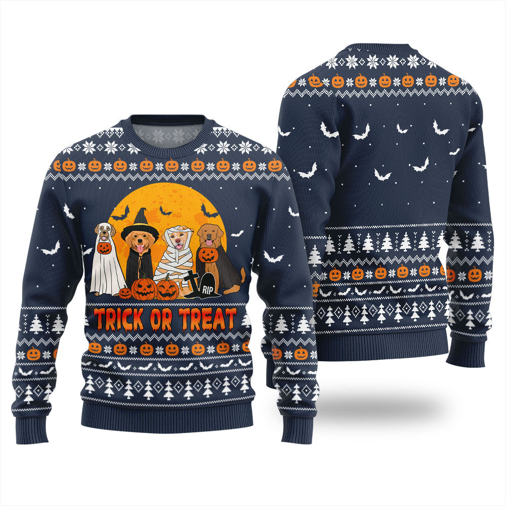 Trick or Treat Dog Ugly Halloween Sweater Navy