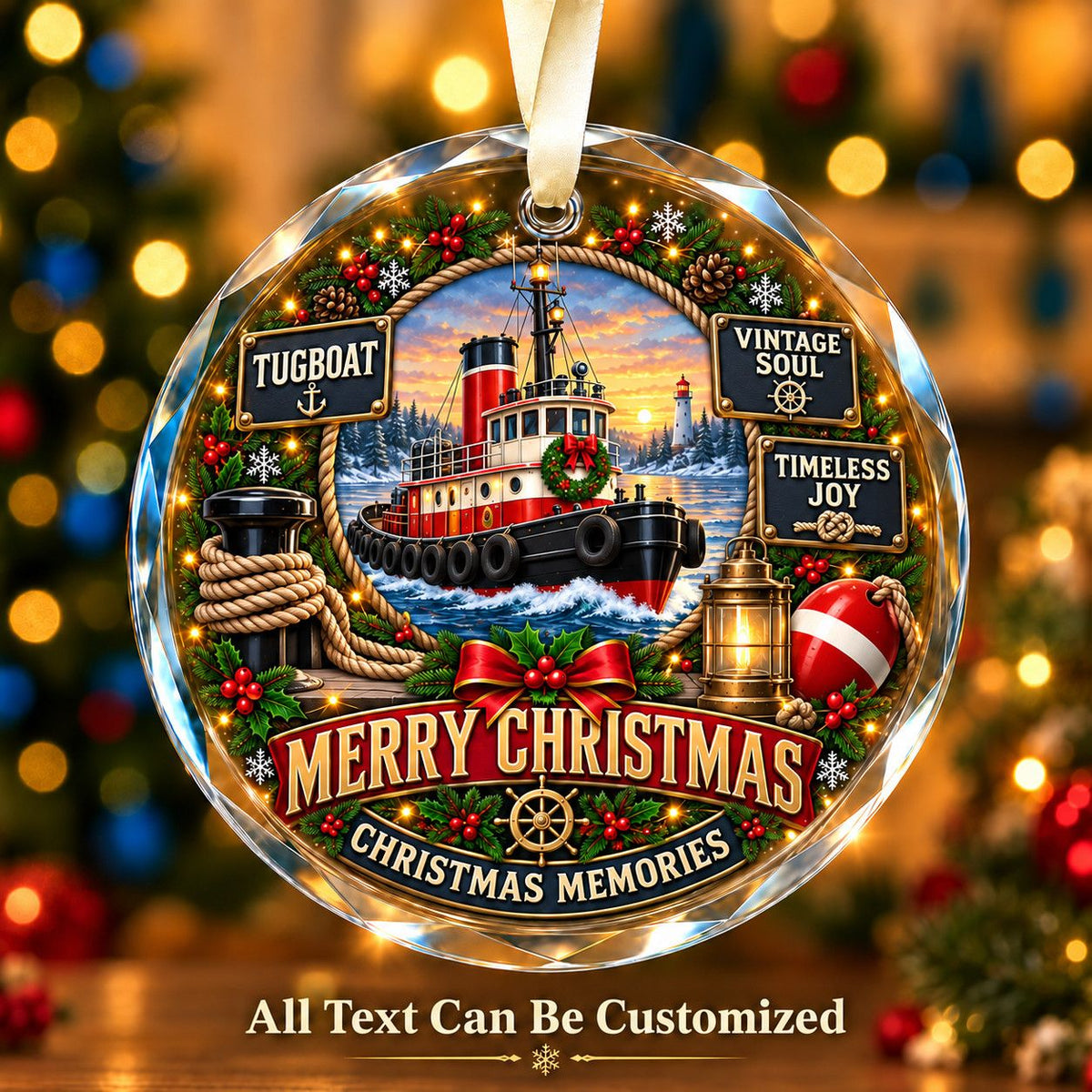 Tugboat Personalized Glass Ornament | 5To9Vibe