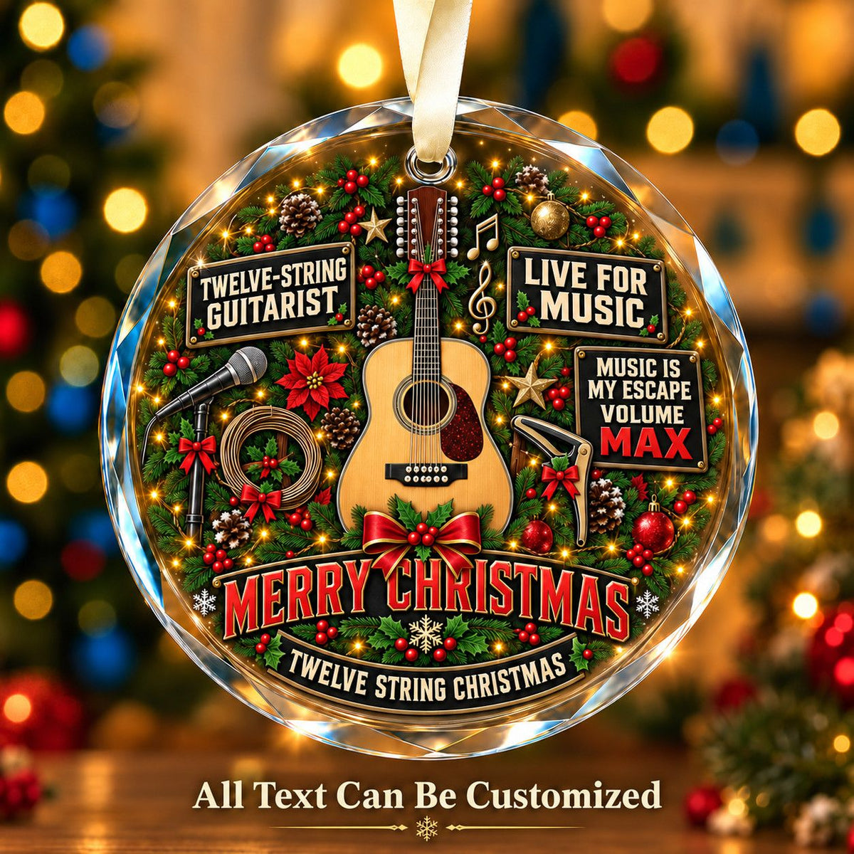 Twelve-String Guitarist Personalized Glass Ornament | 5To9Vibe