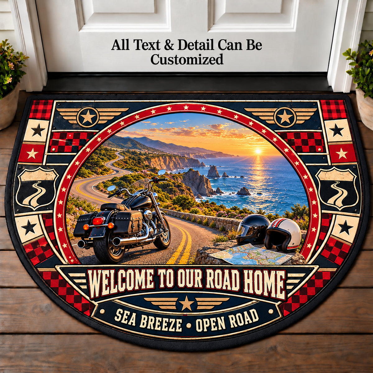 Coastal Route - Two Up Adventures Personalized Half Round Mat | 5To9Vibe