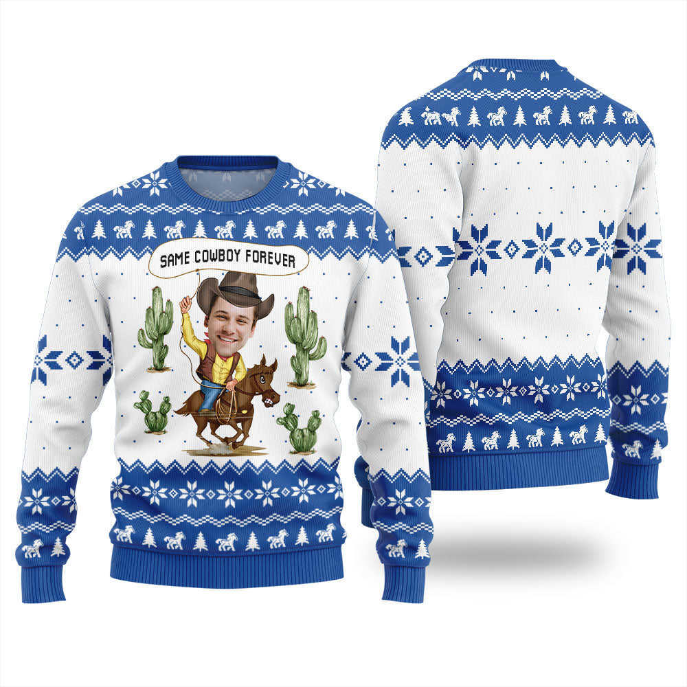 Ugly Western Sweater Custom Face Same Cowboy Forever Royal