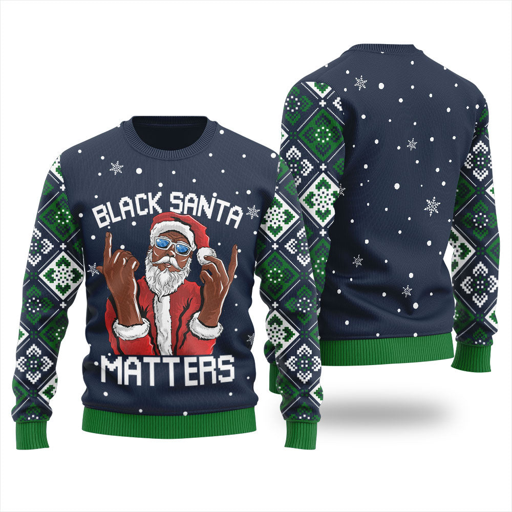 Unique Black Santa Matters Men's Ugly Christmas Sweater