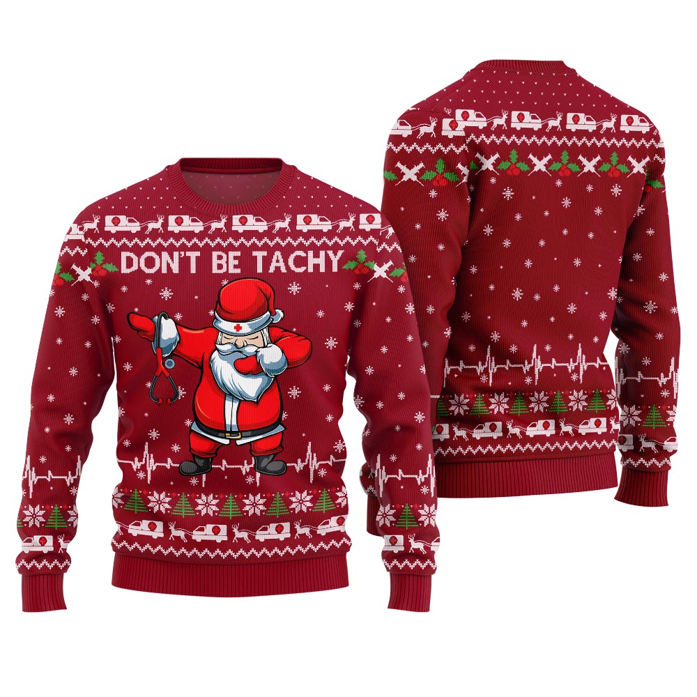 Unique Don't Be Tachy Ugly Christmas Sweater For Nurses Red