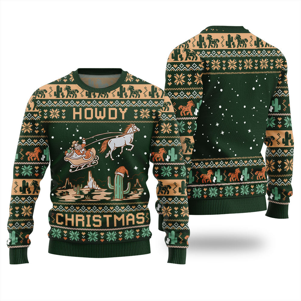 Unique Howdy Christmas Santa Claus Funny Ugly Sweater Green