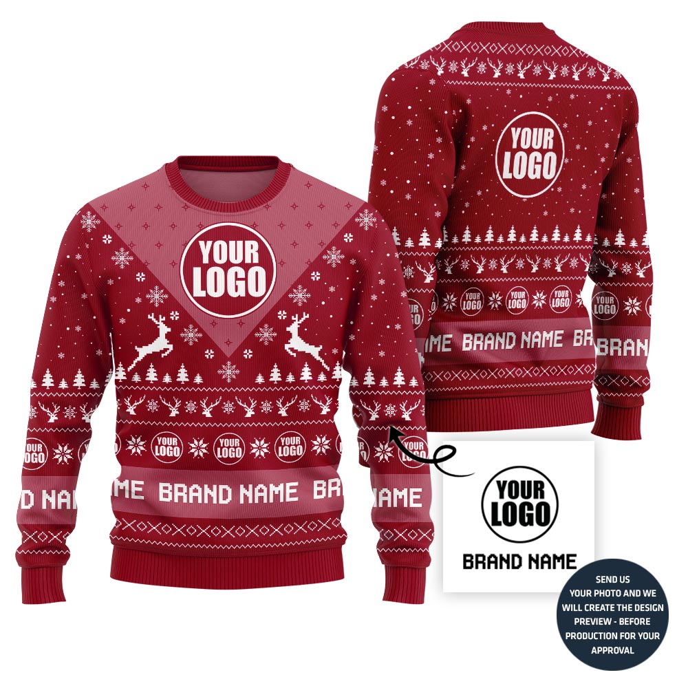 Unique Reindeer Custom Company Logo Ugly Xmas Sweater