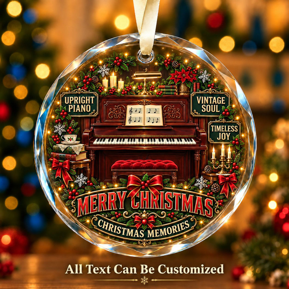 Upright Piano Personalized Glass Ornament | 5To9Vibe