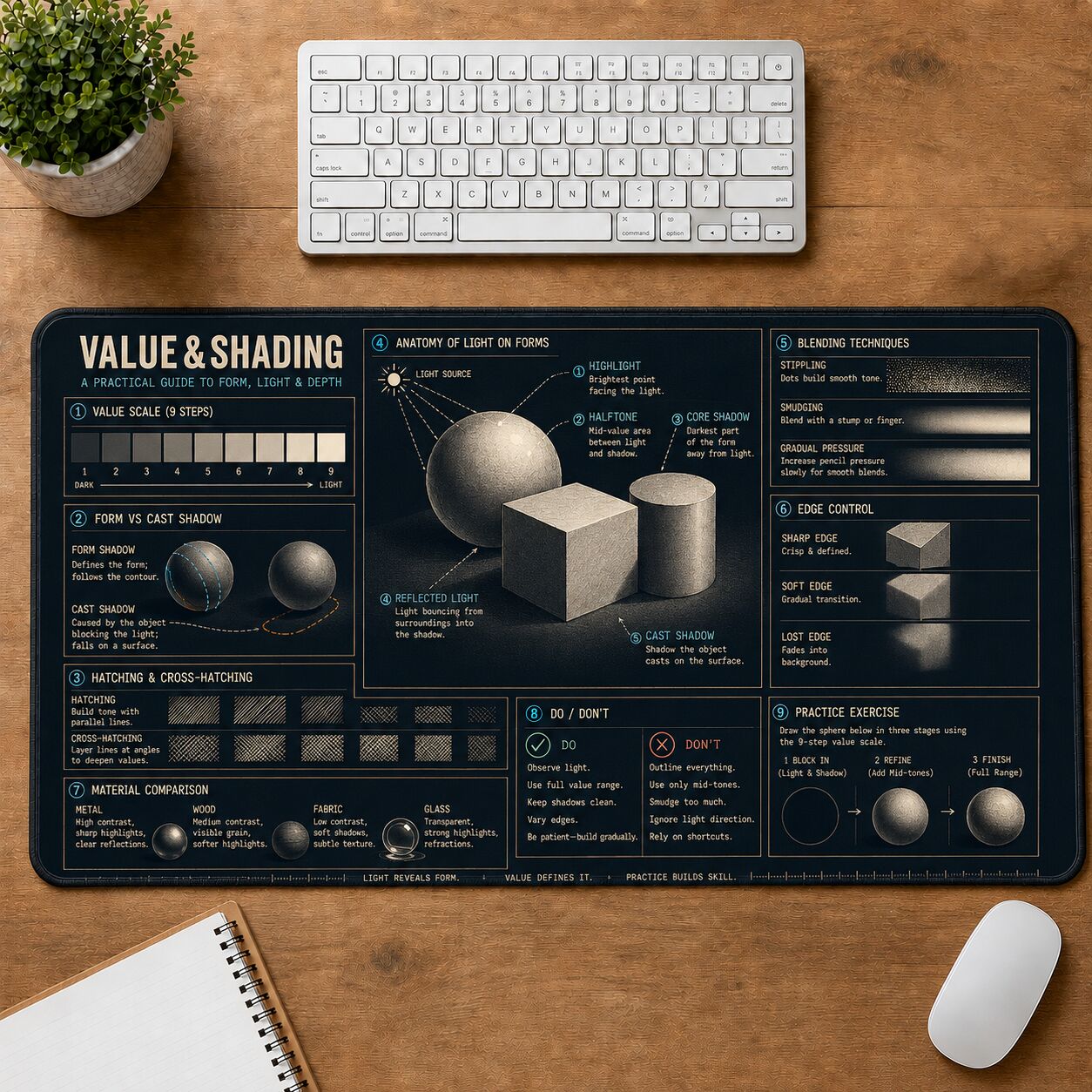 Value and Shading Creative Reference Guide Desk Mat | 5To9Vibe