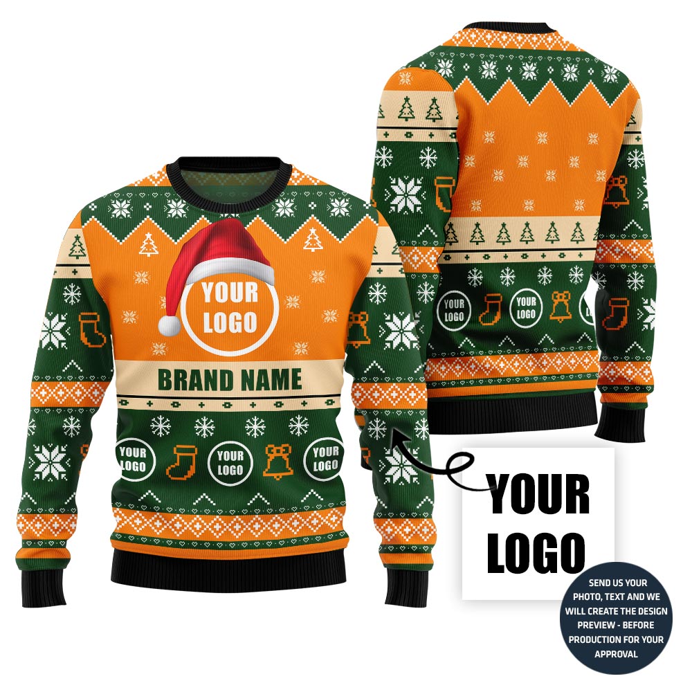 Vibrant Custom Company Logo With Santa Hat Ugly Xmas Sweater